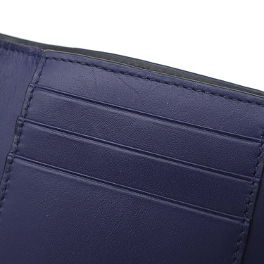 ロエベ LOEWE リネン アナグラム コンパクトウォレット ネイビー レザー 三つ折り財布 シルバー金具 紺 小銭入れ 札入れ カード入れ