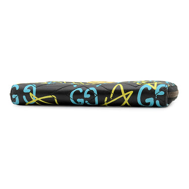 グッチ GUCCI グッチ ゴースト ラウンドファスナー 448087 ブラック×イエロー×ブルー レザー 長財布 ヴィンテージ金具 GG 星 落書き風 小銭入れ