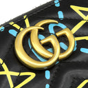 グッチ GUCCI グッチ ゴースト ラウンドファスナー 448087 ブラック×イエロー×ブルー レザー 長財布 ヴィンテージ金具 GG 星 落書き風 小銭入れ