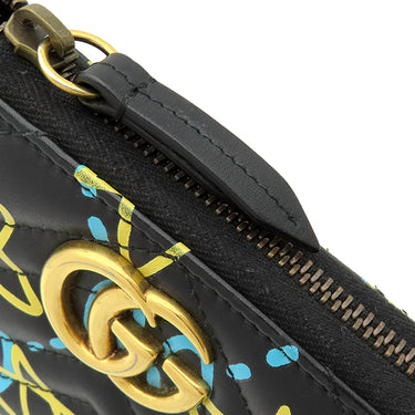 グッチ GUCCI グッチ ゴースト ラウンドファスナー 448087 ブラック×イエロー×ブルー レザー 長財布 ヴィンテージ金具 GG 星 落書き風 小銭入れ