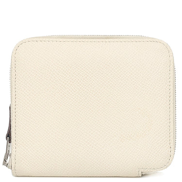 エルメス HERMES アザップ シルクイン コンパクト ナタ ヴォーエプソン コインケース シルバー金具 アイボリー ブラウン 水玉