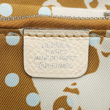 エルメス HERMES アザップ シルクイン コンパクト ナタ ヴォーエプソン コインケース シルバー金具 アイボリー ブラウン 水玉