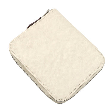 エルメス HERMES アザップ シルクイン コンパクト ナタ ヴォーエプソン コインケース シルバー金具 アイボリー ブラウン 水玉
