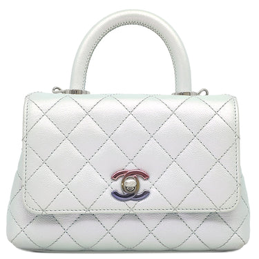 シャネル CHANEL マトラッセ ココハンドル 19 XXS AS2215 ライトブルー キャビアスキン ショルダーバッグ シルバー金具 メタリック