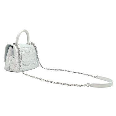 シャネル CHANEL マトラッセ ココハンドル 19 XXS AS2215 ライトブルー キャビアスキン ショルダーバッグ シルバー金具 メタリック