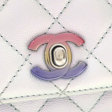 シャネル CHANEL マトラッセ ココハンドル 19 XXS AS2215 ライトブルー キャビアスキン ショルダーバッグ シルバー金具 メタリック