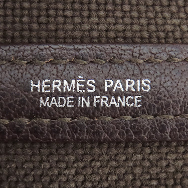 エルメス HERMES ガーデンパーティー PM ブラウン×ホワイト トワルソーアッシュ レザー トートバッグ シルバー金具 茶 白 Ｈロゴ