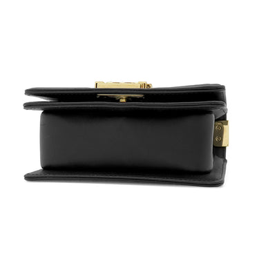 シャネル CHANEL ミニ ボーイシャネル ブラック ラムスキン ショルダーバッグ ゴールド金具 シェブロン Vステッチ