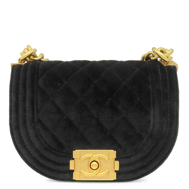 シャネル CHANEL ハーフムーン ブラック ベルベット ショルダーバッグ ゴールド金具 チェーンバッグ