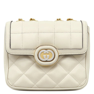 グッチ GUCCI デコ レザー チェーンショルダー 741457 アイボリー レザー 2WAYバッグ ゴールド金具 白 ゴールド×シルバー