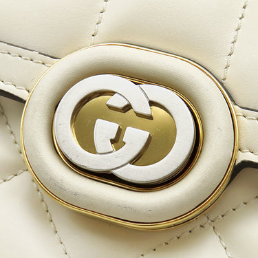 グッチ GUCCI デコ レザー チェーンショルダー 741457 アイボリー レザー 2WAYバッグ ゴールド金具 白 ゴールド×シルバー