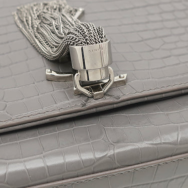 サンローラン SAINT LAURENT ケイト タッセル チェーンショルダー グレー レザー ショルダーバッグ シルバー金具 モノグラム カサンドラ 型押し
