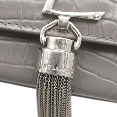 サンローラン SAINT LAURENT ケイト タッセル チェーンショルダー グレー レザー ショルダーバッグ シルバー金具 モノグラム カサンドラ 型押し