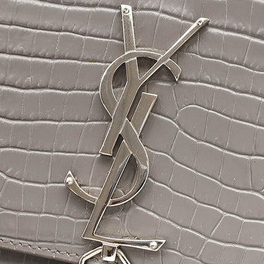 サンローラン SAINT LAURENT ケイト タッセル チェーンショルダー グレー レザー ショルダーバッグ シルバー金具 モノグラム カサンドラ 型押し