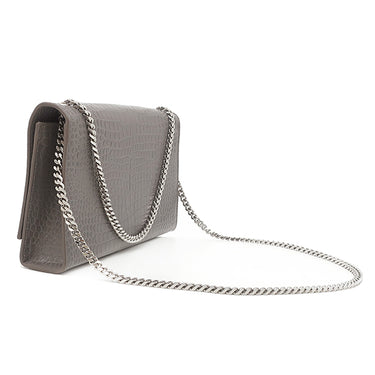 サンローラン SAINT LAURENT ケイト タッセル チェーンショルダー グレー レザー ショルダーバッグ シルバー金具 モノグラム カサンドラ 型押し
