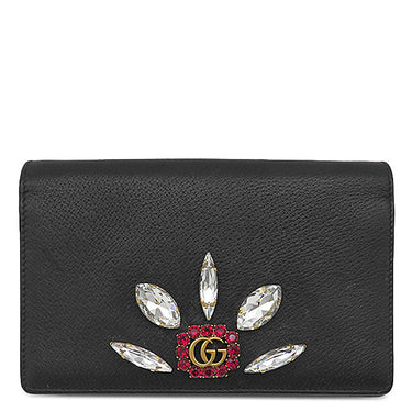 グッチ GUCCI GGマーモント クリスタル チェーンウォレット 499782 ブラック レザー チェーンウォレット ヴィンテージ金具 黒 ダブルG GG クラッチ
