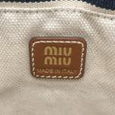 ミュウミュウ MIU MIU ドローストリング ポーチ 5ND016 ネイビー×ナチュラル キャンバス レザー ハンドバッグ ゴールド金具 ストライプ ハンドバッグ