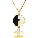 シャネル CHANEL ラインストーン ココマーク ホワイト×ブラック×ゴールド GP ラインストーン ラッカー ネックレス CCマーク 黒 白 スウィング