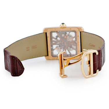 腕時計 カルティエ Cartier タンク MC W5310040 手巻き メンズ K18PG無垢 ピンクゴールド スケルトン ローマン バー スクエア