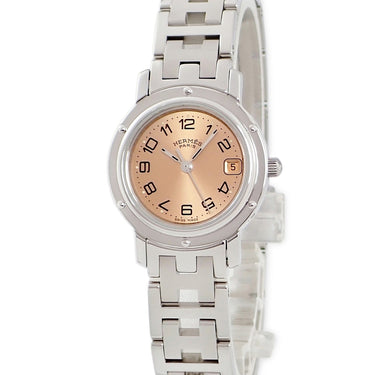 腕時計 エルメス HERMES クリッパー CL4.210 CL4.210.431/3758 クオーツ レディース サーモン ピンク オレンジ デイト アラビア
