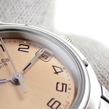腕時計 エルメス HERMES クリッパー CL4.210 CL4.210.431/3758 クオーツ レディース サーモン ピンク オレンジ デイト アラビア
