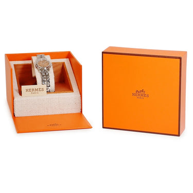 腕時計 エルメス HERMES クリッパー CL4.210 CL4.210.431/3758 クオーツ レディース サーモン ピンク オレンジ デイト アラビア