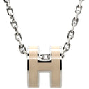 エルメス HERMES ポップアッシュ ミニ ペンダント マロングラッセ×シルバー メタル ラッカー ネックレス 薄茶 Hモチーフ 新品 未使用