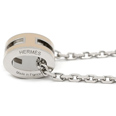 エルメス HERMES ポップアッシュ ミニ ペンダント マロングラッセ×シルバー メタル ラッカー ネックレス 薄茶 Hモチーフ 新品 未使用