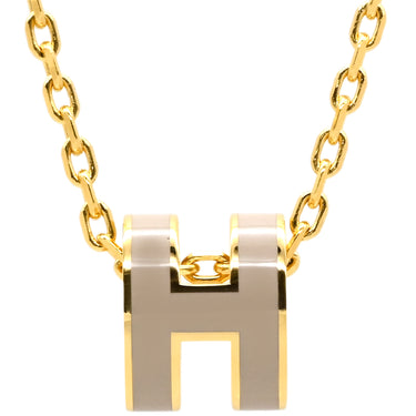 エルメス HERMES ポップアッシュ ミニ ペンダント マロングラッセ×ゴールド GP ラッカー ネックレス 薄茶 Hモチーフ 新品 未使用