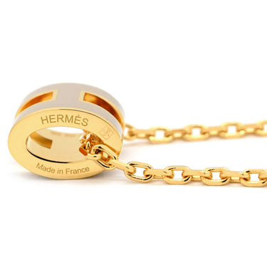 エルメス HERMES ポップアッシュ ミニ ペンダント マロングラッセ×ゴールド GP ラッカー ネックレス 薄茶 Hモチーフ 新品 未使用