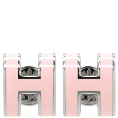 エルメス HERMES ポップアッシュ Hピアス ミニ ローズドラジェ×シルバー GP エナメル ピアス 新品 未使用 ポップH Hモチーフ PG RG