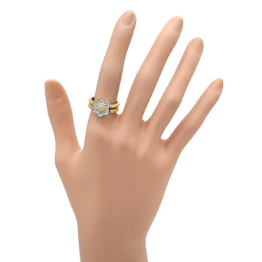 アレッツォ Arezzo フラワーモチーフ ダイヤリング イエローゴールド×ホワイトゴールド K18YG K18WG ダイヤモンド リング 指輪 18K 750 YG WG コンビ 花 2連 11.5号