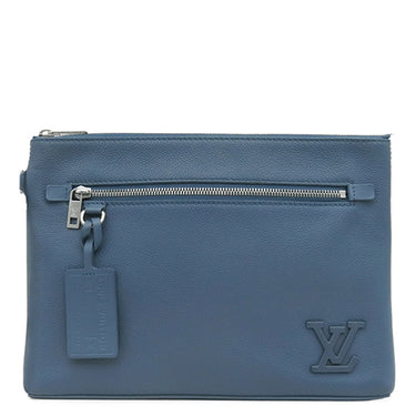 ルイヴィトン LOUIS VUITTON LVアエログラム ポシェット IPAD M81029 ブルー グレインカーフレザー クラッチバッグ シルバー金具 青 クラッチ