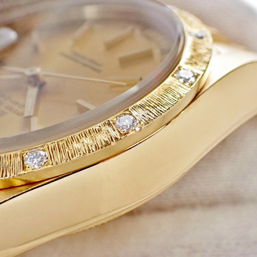 腕時計 ロレックス ROLEX デイデイト 36 18108 93番台 自動巻き メンズ 93番台 K18YG無垢 純正12Pダイヤ バーク仕上げ シャンパン