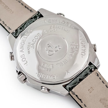 腕時計 ジェイコブ JACOB&CO 5タイムゾーン 47mm クオーツ メンズ 純正ダイヤ ホワイト シェル GMT デイト アラビア