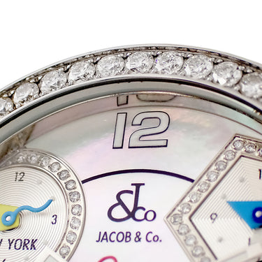 腕時計 ジェイコブ JACOB&CO 5タイムゾーン 47mm クオーツ メンズ 純正ダイヤ ホワイト シェル GMT デイト アラビア