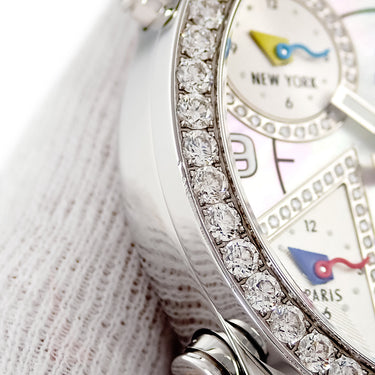 腕時計 ジェイコブ JACOB&CO 5タイムゾーン 47mm クオーツ メンズ 純正ダイヤ ホワイト シェル GMT デイト アラビア