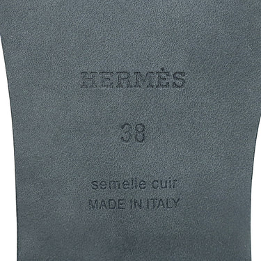 エルメス HERMES オラン H261202Z ブルークレール デニム レザー #38 サンダル 新品 未使用 フリンジ H型 フラットサンダル