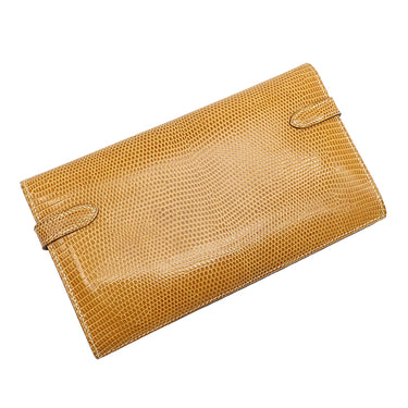 エルメス HERMES ケリーウォレット ロング イエロー系 リザード 長財布 シルバー金具