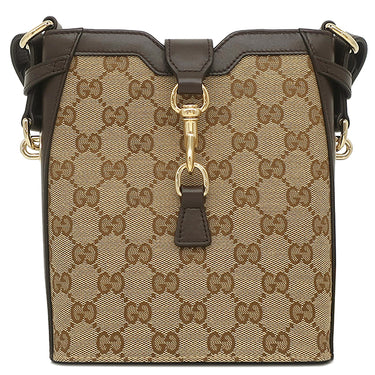 グッチ GUCCI ミニ バケット ショルダー 782919 ベージュ×エボニー GGキャンバス レザー ショルダーバッグ シャンパンゴールド金具 ブラウン ウェブストライプ