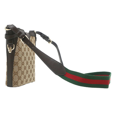 グッチ GUCCI ミニ バケット ショルダー 782919 ベージュ×エボニー GGキャンバス レザー ショルダーバッグ シャンパンゴールド金具 ブラウン ウェブストライプ