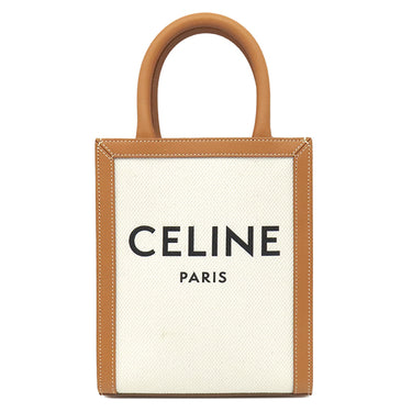 セリーヌ CELINE ミニ バーティカル カバ 193302 ナチュラル×タン キャンバス レザー 2WAYバッグ ゴールド金具 アイボリー 茶 ハンドバッグ ショルダー