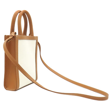 セリーヌ CELINE ミニ バーティカル カバ 193302 ナチュラル×タン キャンバス レザー 2WAYバッグ ゴールド金具 アイボリー 茶 ハンドバッグ ショルダー