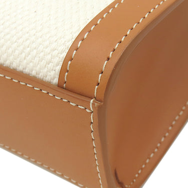 セリーヌ CELINE ミニ バーティカル カバ 193302 ナチュラル×タン キャンバス レザー 2WAYバッグ ゴールド金具 アイボリー 茶 ハンドバッグ ショルダー