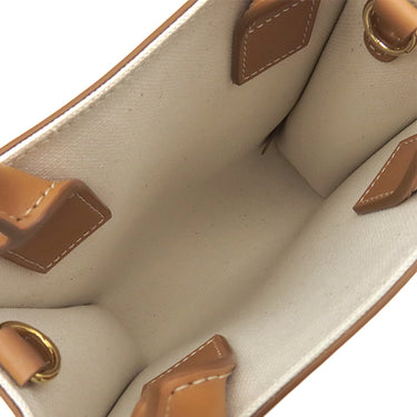 セリーヌ CELINE ミニ バーティカル カバ 193302 ナチュラル×タン キャンバス レザー 2WAYバッグ ゴールド金具 アイボリー 茶 ハンドバッグ ショルダー