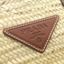 プラダ PRADA ウーブンパーム レザー 1BG314 ナチュラル×コニャック ストロー レザー トートバッグ かごバッグ カゴバッグ 三角ロゴ