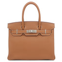 エルメス HERMES バーキン30 ゴールド トゴ ハンドバッグ シルバー金具 茶