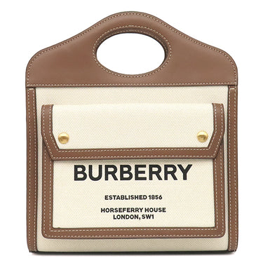 バーバリー BURBERRY ミニ ポケットバッグ 8031746 ナチュラル×モルトブラウン キャンバス レザー 2WAYバッグ ゴールド金具 茶 ハンドバッグ ショルダー