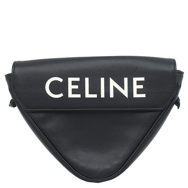 セリーヌ CELINE トライアングルバッグ ブラック レザー ショルダーバッグ シルバー金具 ポシェット ロゴプリント 黒