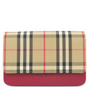 バーバリー BURBERRY ノバチェック チェーンショルダー ベージュ×レッド キャンバス レザー ショルダーバッグ ゴールド金具